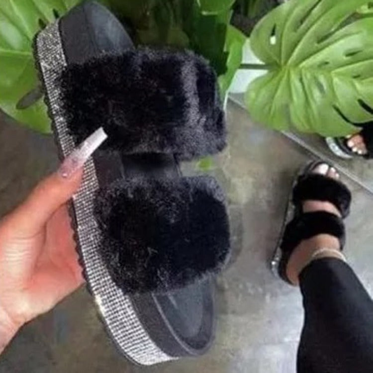 Bling Faux Fur Slippers