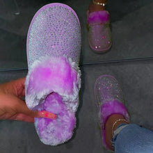 Load image into Gallery viewer, Rhinestone Fur Flat Slides Slipper
